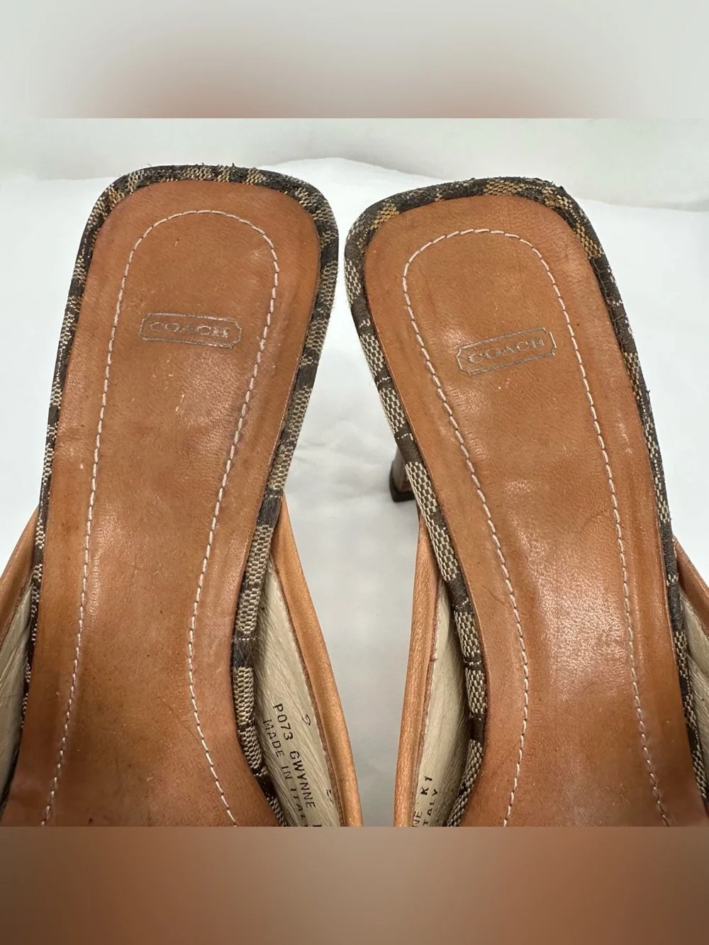 Coach tan signature print mules